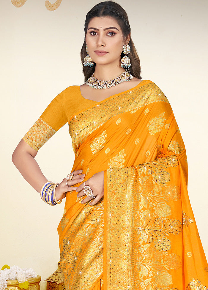 Yellow Spun Silk Saree With Blouse Piece