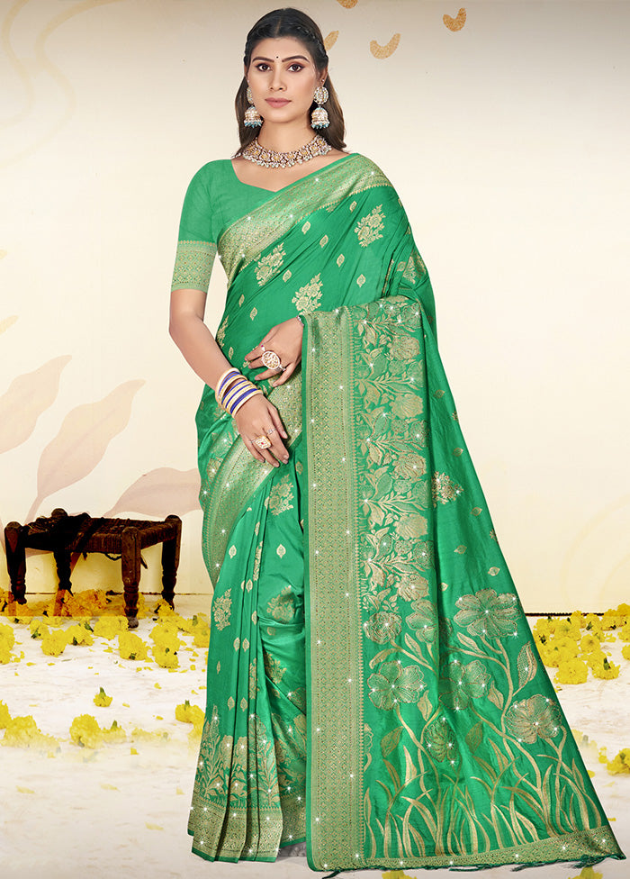 Green Spun Silk Saree With Blouse Piece