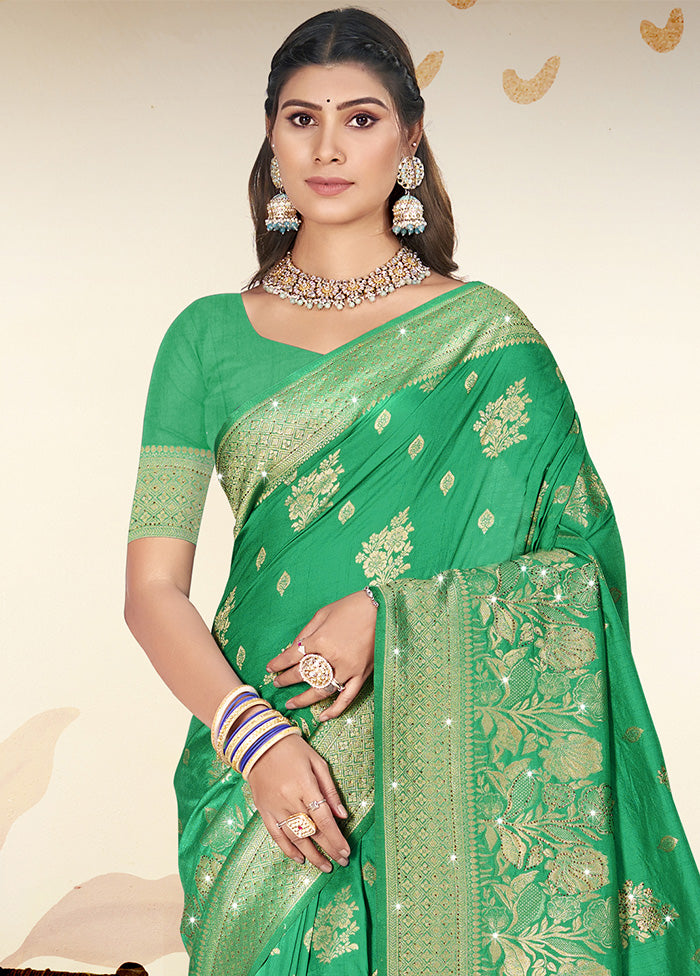 Green Spun Silk Saree With Blouse Piece