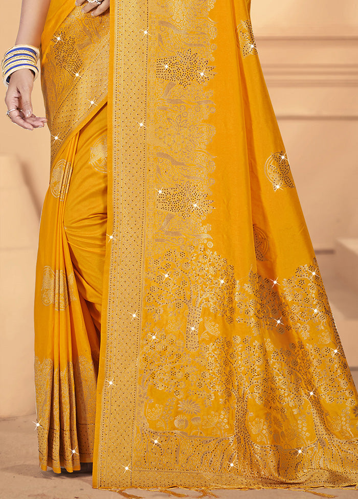 Yellow Spun Silk Saree With Blouse Piece