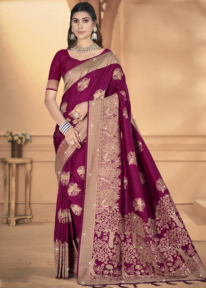 Wine Spun Silk Saree With Blouse Piece