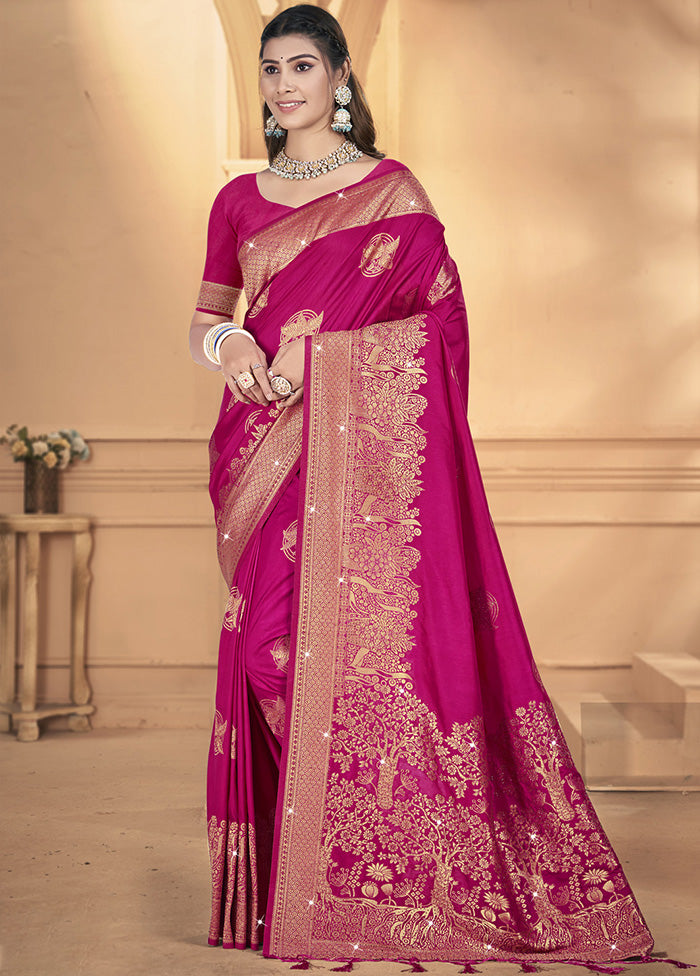 Pink Spun Silk Saree With Blouse Piece