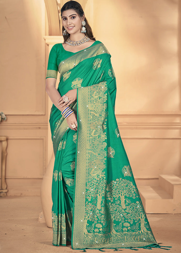 Green Spun Silk Saree With Blouse Piece