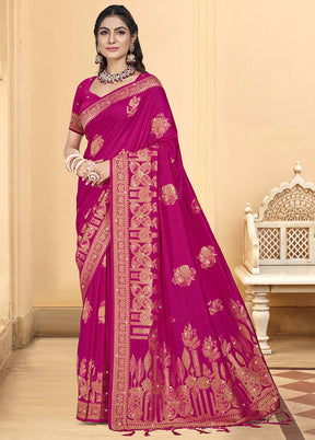 Pink Spun Silk Saree With Blouse Piece