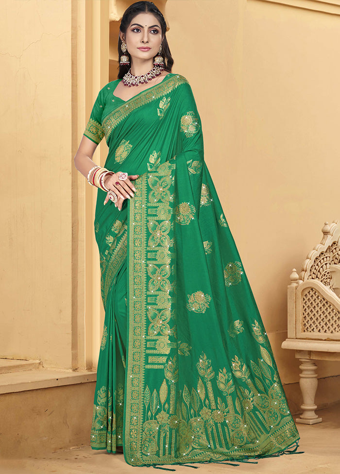 Green Spun Silk Saree With Blouse Piece