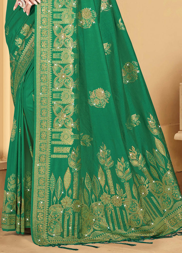 Green Spun Silk Saree With Blouse Piece