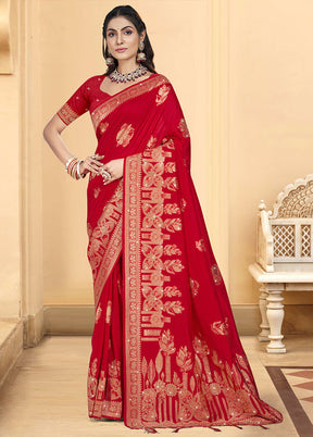 Red Spun Silk Saree With Blouse Piece