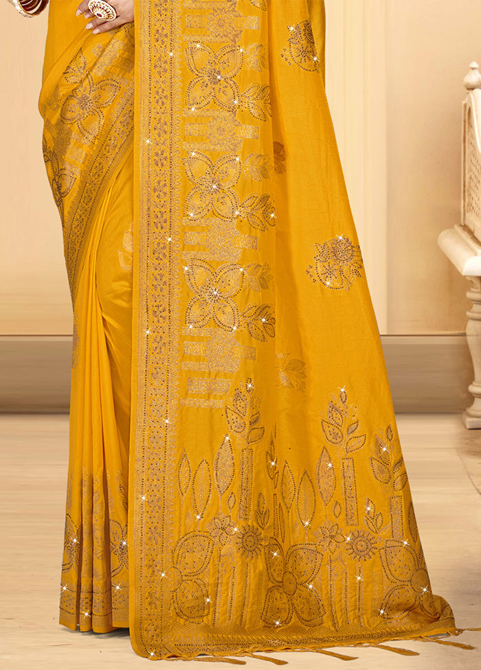 Yellow Spun Silk Saree With Blouse Piece