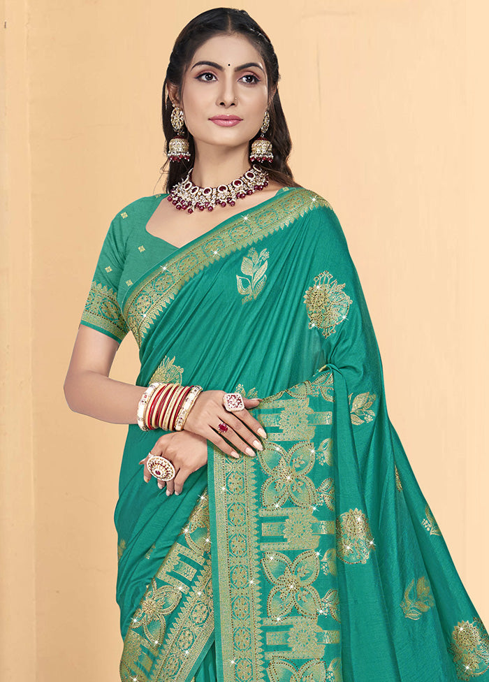 Green Spun Silk Saree With Blouse Piece