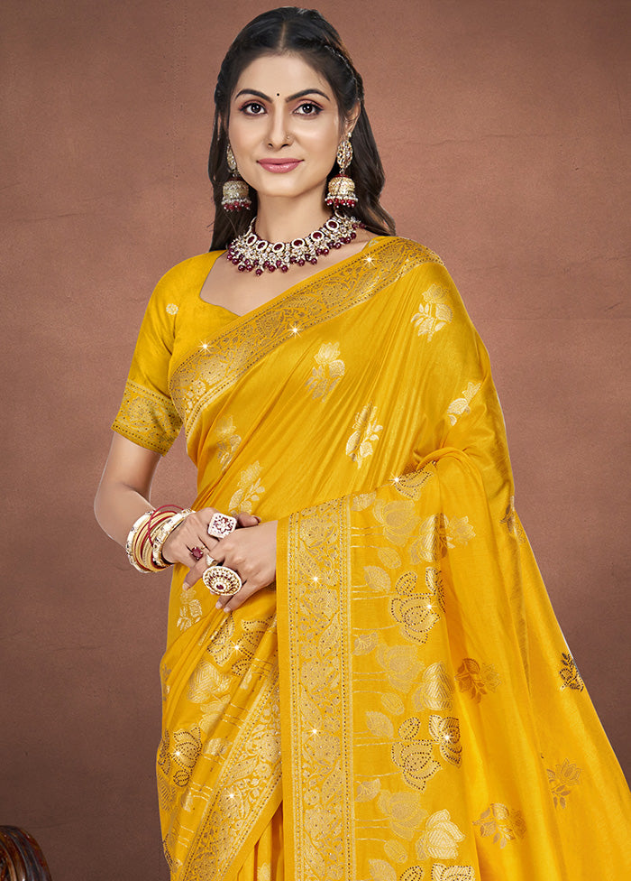 Yellow Spun Silk Saree With Blouse Piece