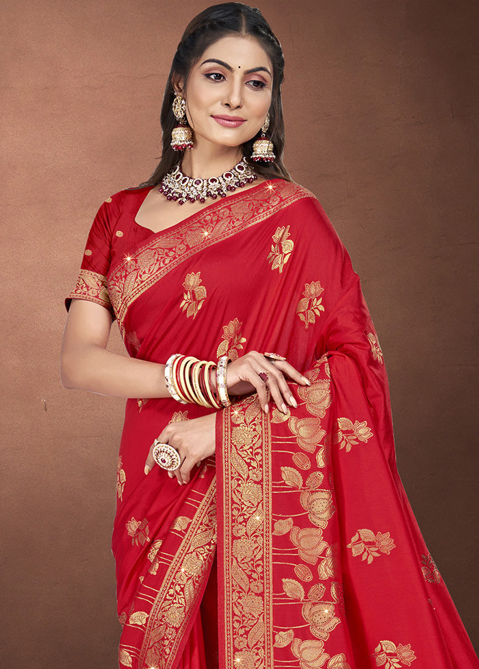 Red Spun Silk Saree With Blouse Piece