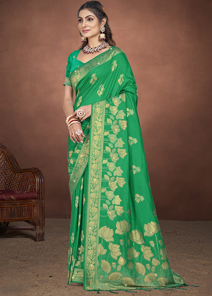 Green Spun Silk Saree With Blouse Piece