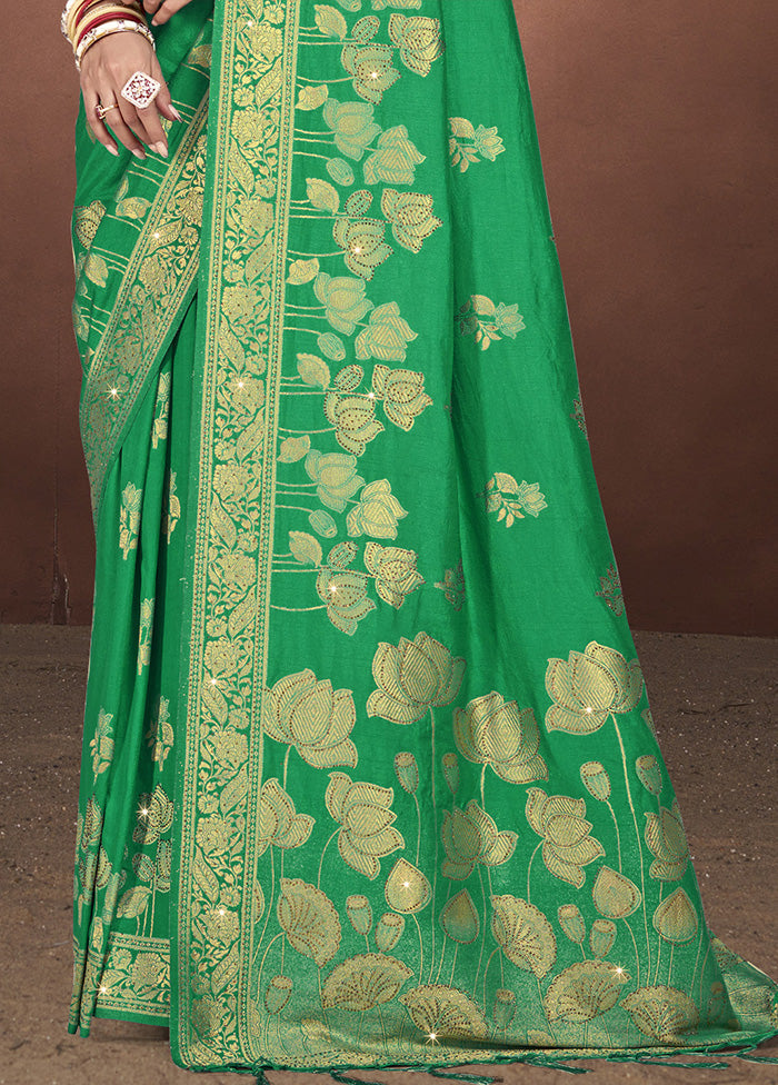 Green Spun Silk Saree With Blouse Piece