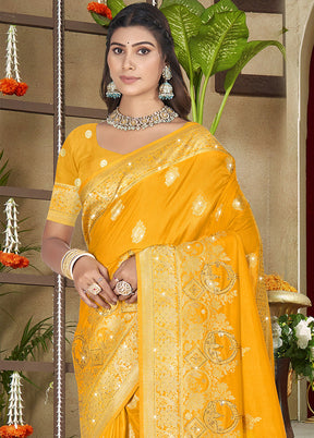 Yellow Spun Silk Saree With Blouse Piece