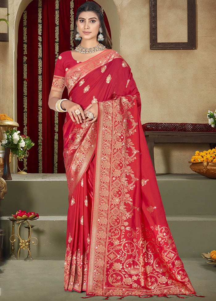 Red Spun Silk Saree With Blouse Piece