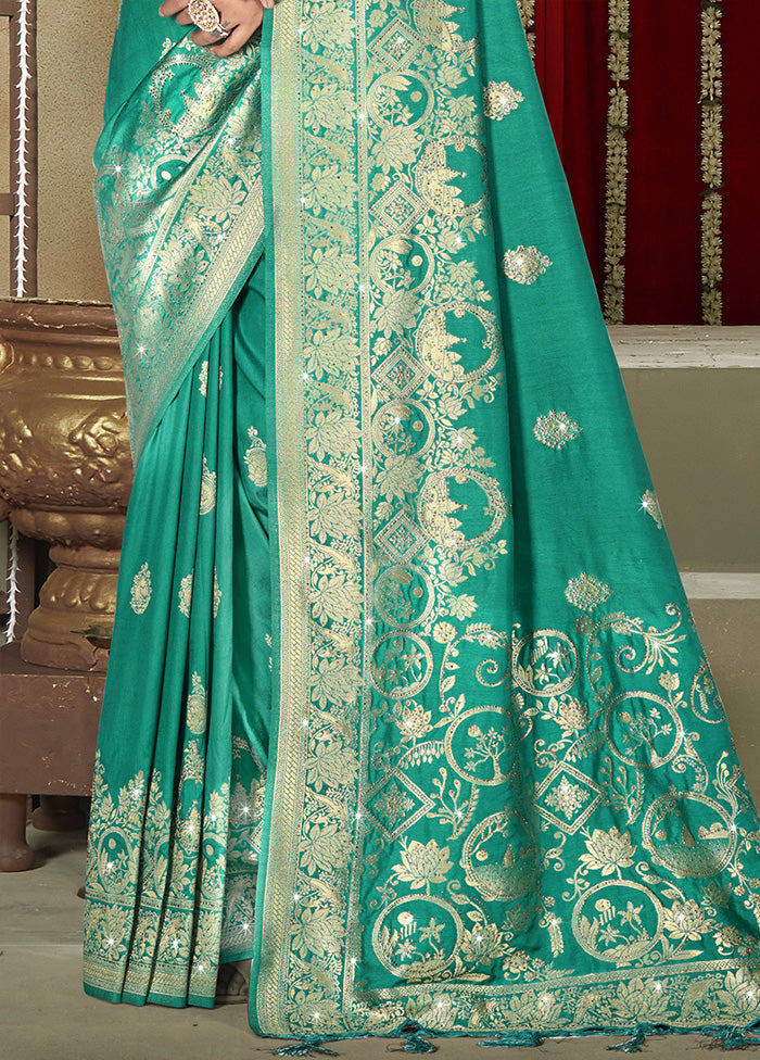 Green Spun Silk Saree With Blouse Piece