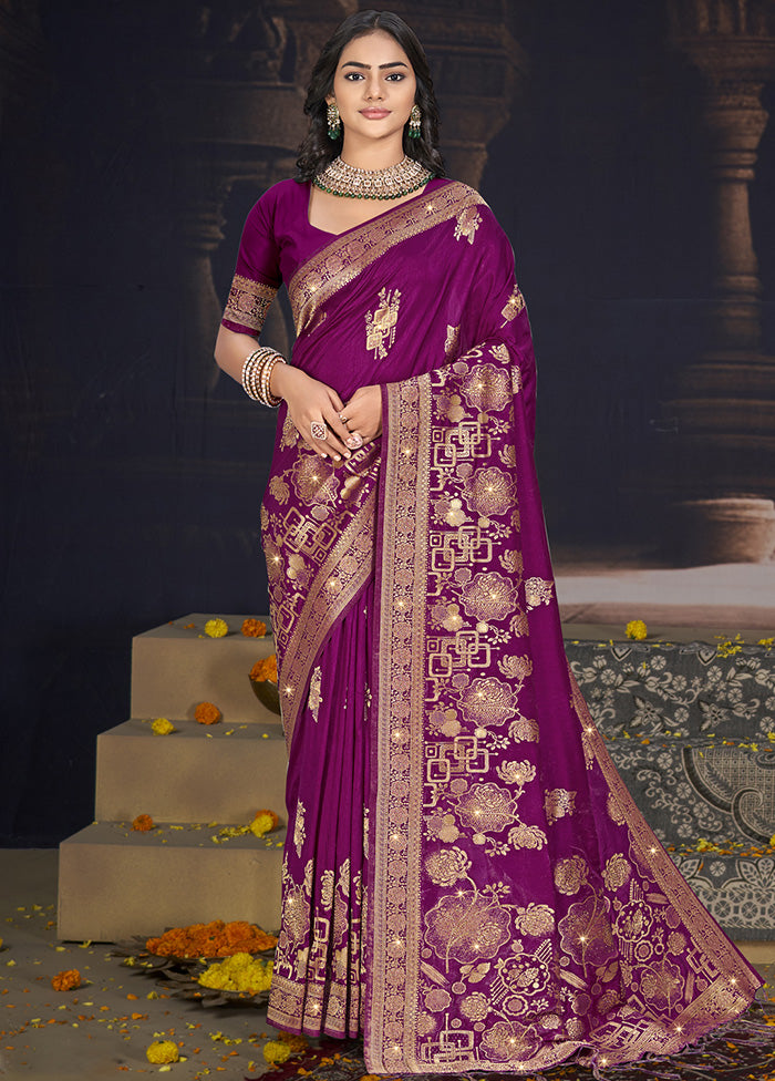 Purple Spun Silk Saree With Blouse Piece