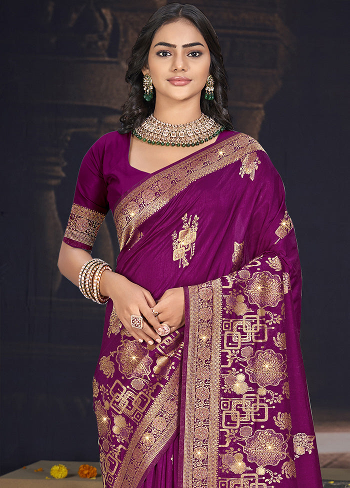 Purple Spun Silk Saree With Blouse Piece