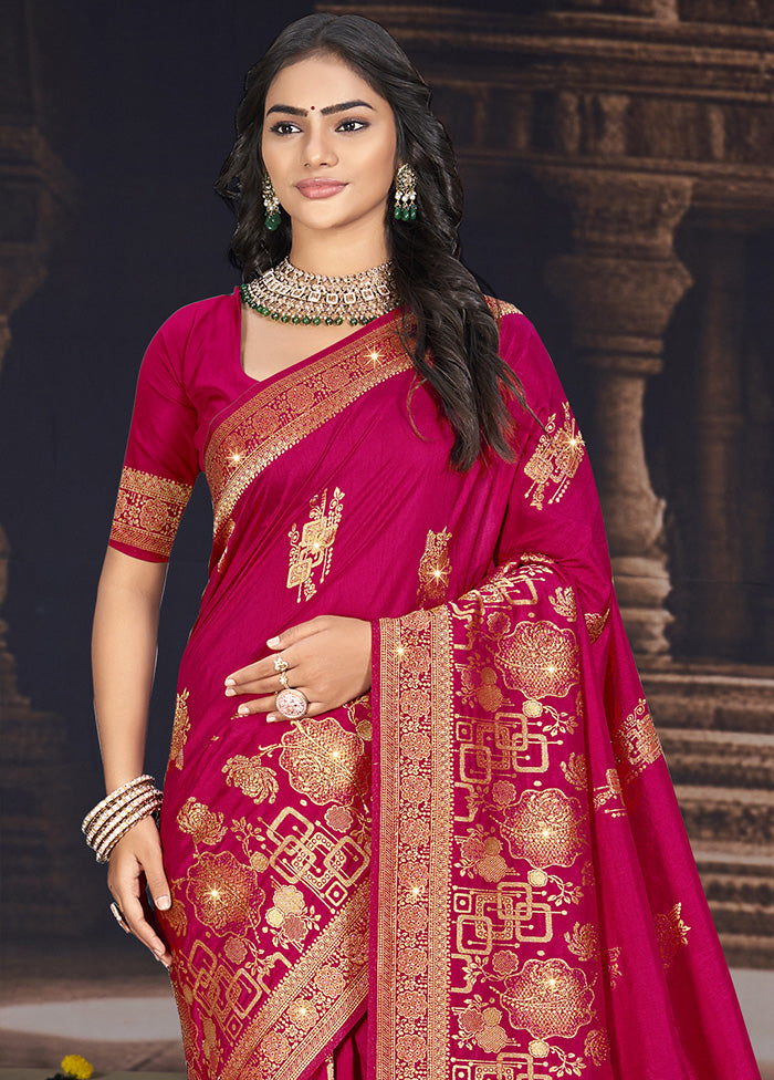 Magenta Spun Silk Saree With Blouse Piece