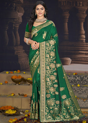 Dark Green Spun Silk Saree With Blouse Piece