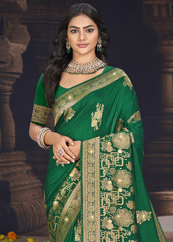 Dark Green Spun Silk Saree With Blouse Piece