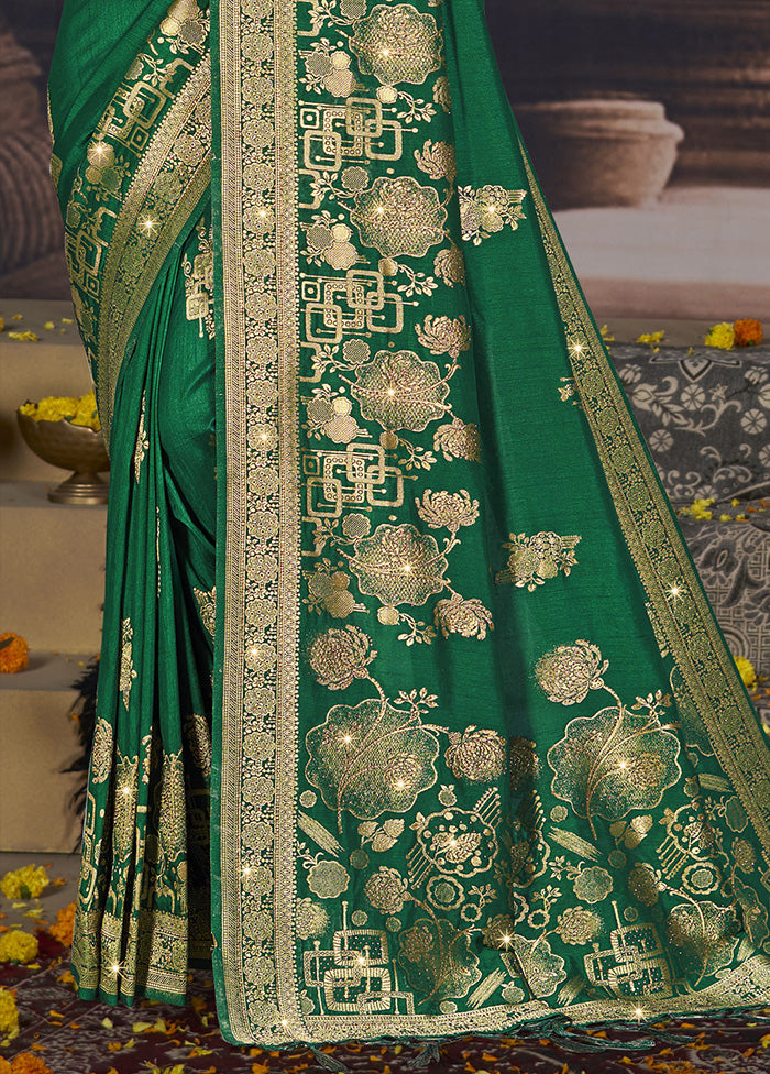 Dark Green Spun Silk Saree With Blouse Piece