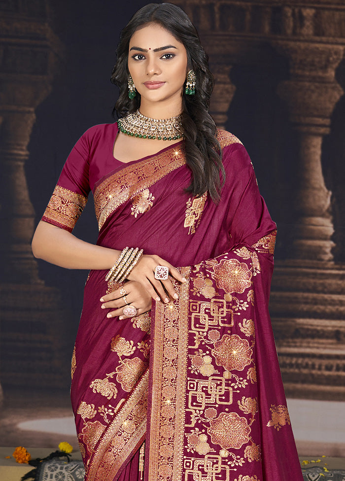 Purple Spun Silk Saree With Blouse Piece