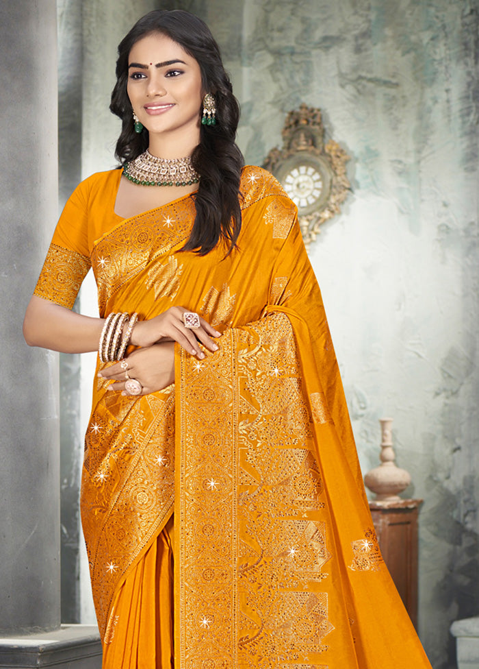 Yellow Spun Silk Saree With Blouse Piece