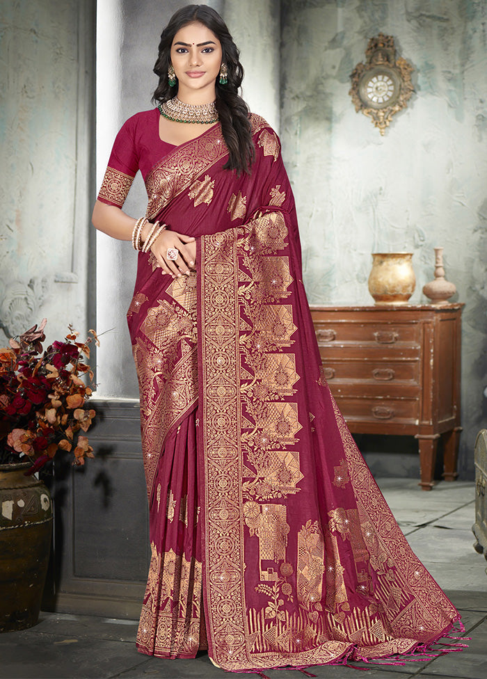 Maroon Spun Silk Saree With Blouse Piece