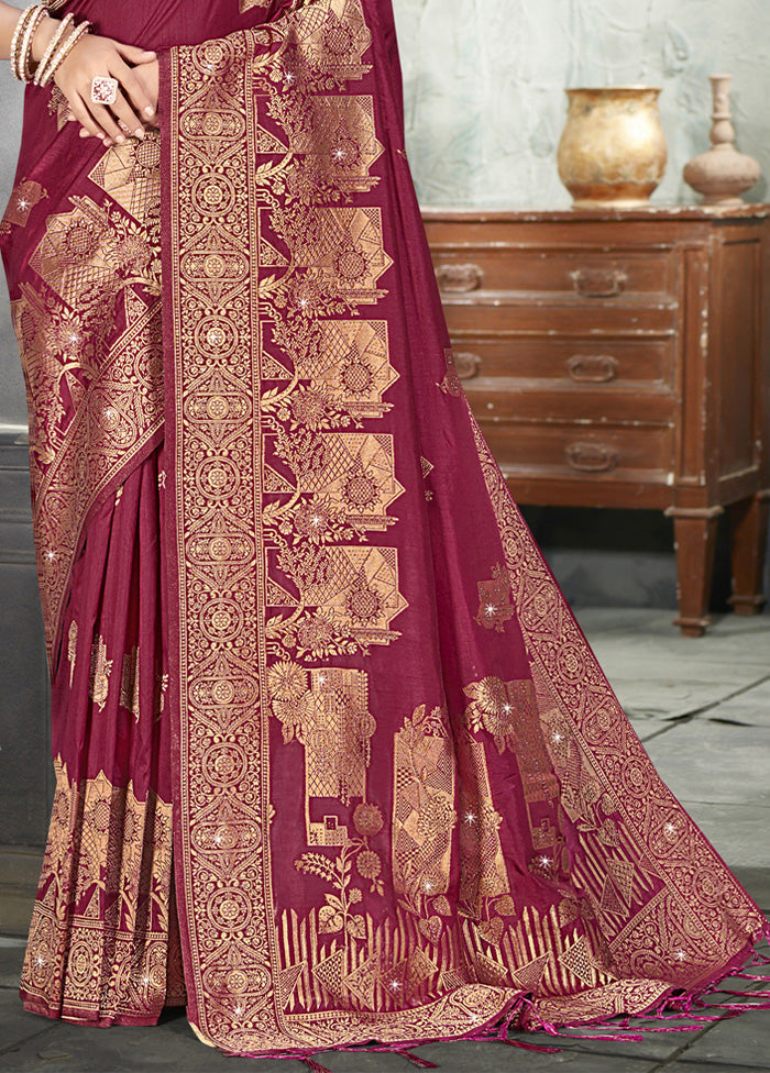 Maroon Spun Silk Saree With Blouse Piece