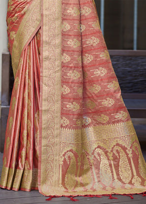 Peach Satin Silk Saree With Blouse Piece