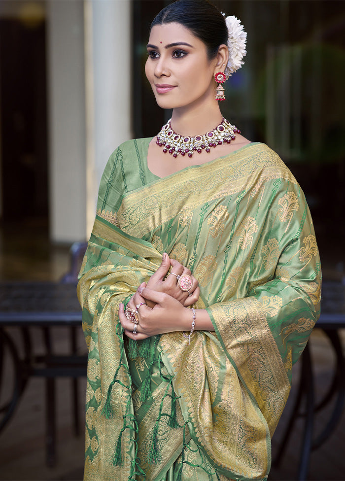 Rama Green Satin Silk Saree With Blouse Piece