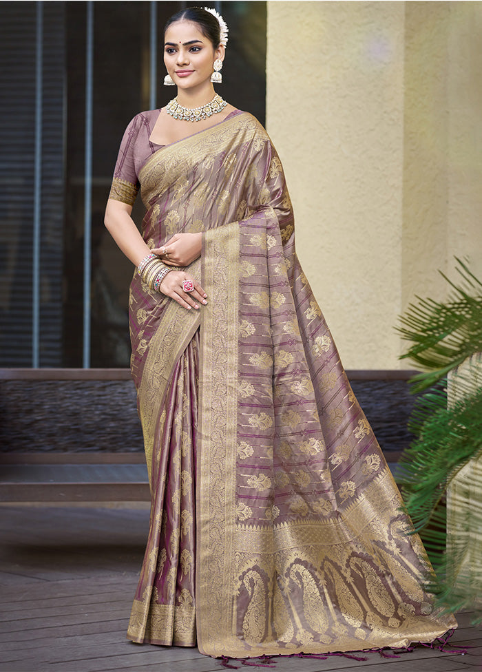 Purple Satin Silk Saree With Blouse Piece