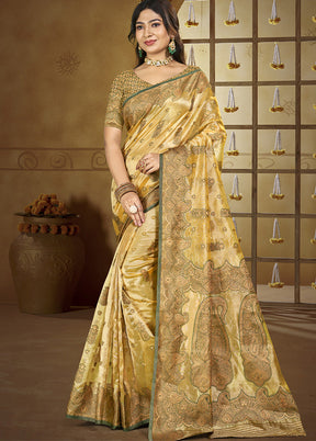 Yellow Spun Silk Saree With Blouse Piece