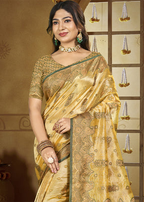 Yellow Spun Silk Saree With Blouse Piece