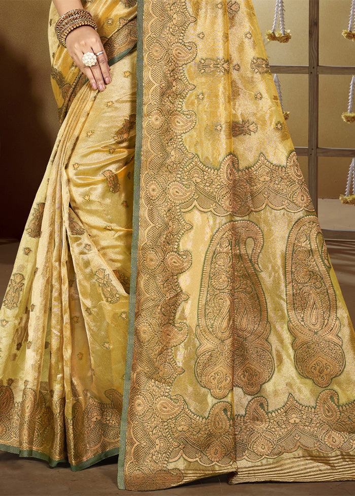 Yellow Spun Silk Saree With Blouse Piece