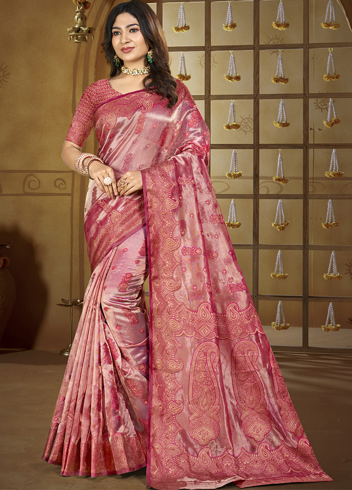 Pink Spun Silk Saree With Blouse Piece