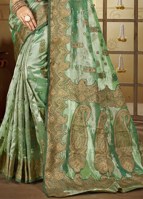 Green Spun Silk Saree With Blouse Piece