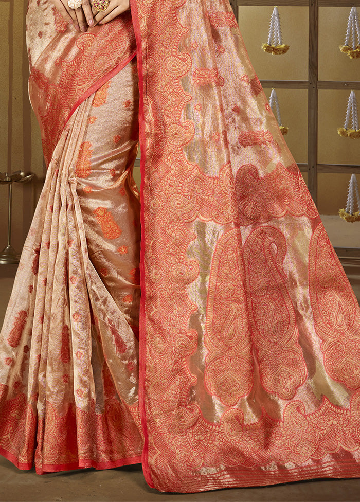 Peach Spun Silk Saree With Blouse Piece