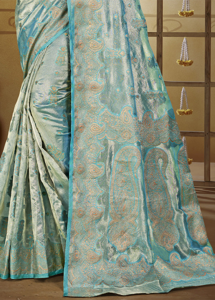 Sky Blue Spun Silk Saree With Blouse Piece