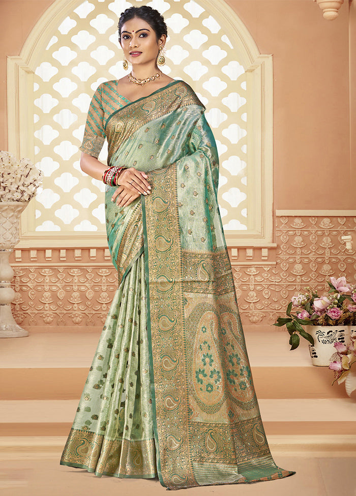 Pista Green Dupion Silk Saree With Blouse Piece