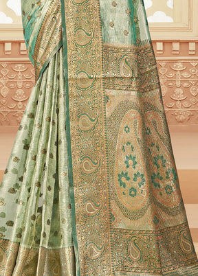 Pista Green Dupion Silk Saree With Blouse Piece