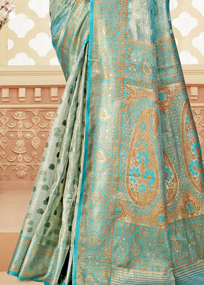 Sky Blue Dupion Silk Saree With Blouse Piece