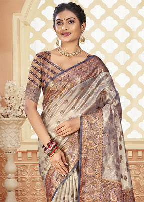 Grey Dupion Silk Saree With Blouse Piece