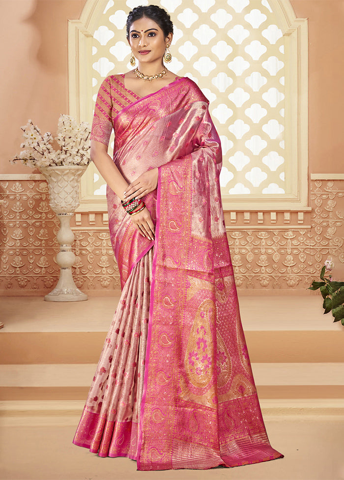 Pink Dupion Silk Saree With Blouse Piece