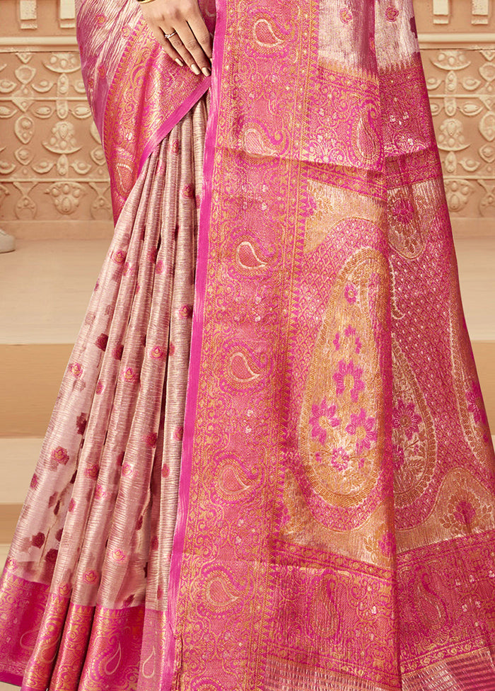 Pink Dupion Silk Saree With Blouse Piece