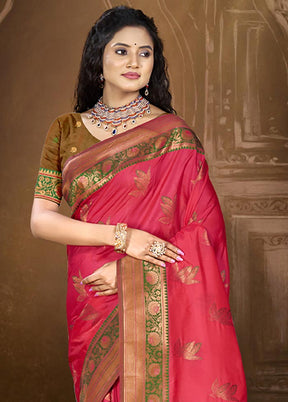 Dark Pink Dupion Silk Saree With Blouse Piece