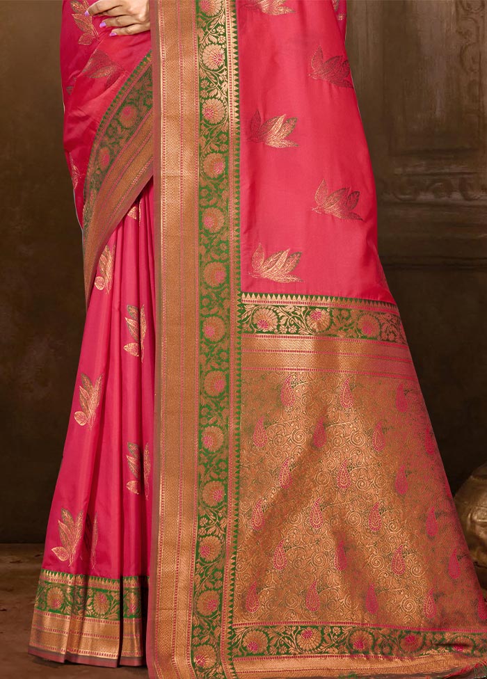 Dark Pink Dupion Silk Saree With Blouse Piece