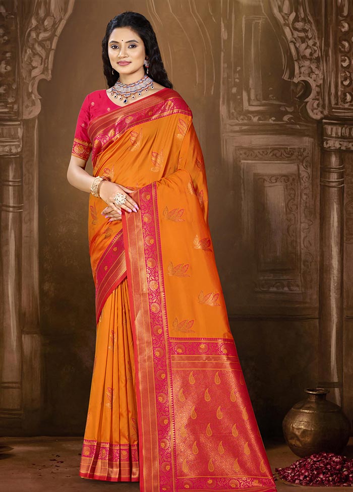 Orange Dupion Silk Saree With Blouse Piece