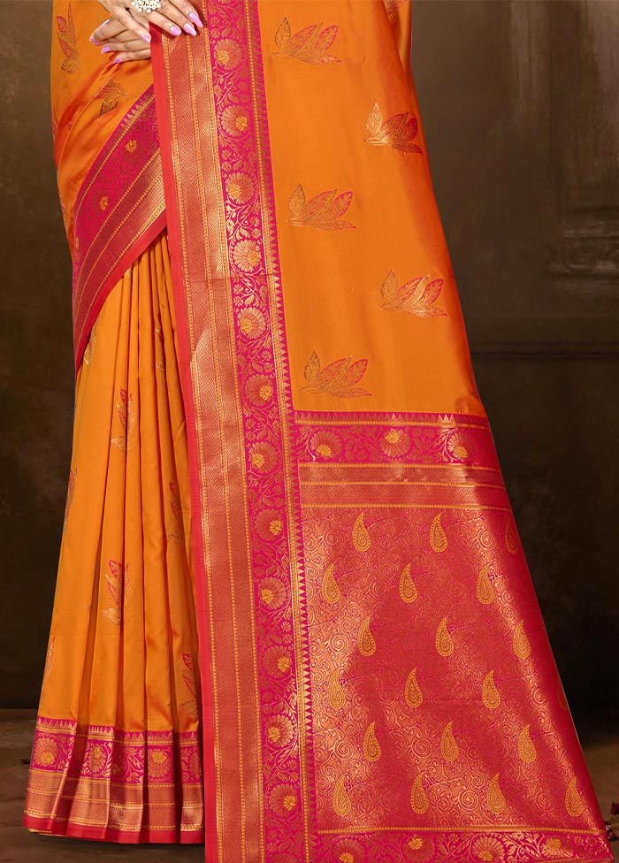 Orange Dupion Silk Saree With Blouse Piece